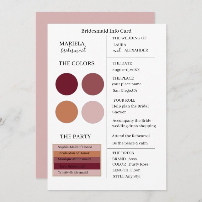 Elegant Minimalist Dusty Rose Bridesmaid Invitatio Invitation (Front/Back)