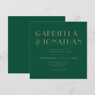 Elegant Minimalist Emerald Green Gold Wedding  Invitation