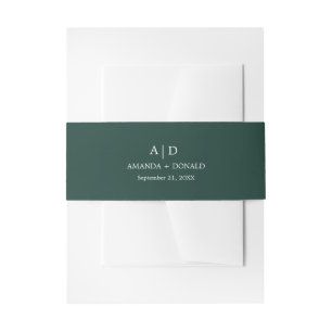 Elegant Minimalist Emerald Green Monogram Wedding  Invitation Belly Band
