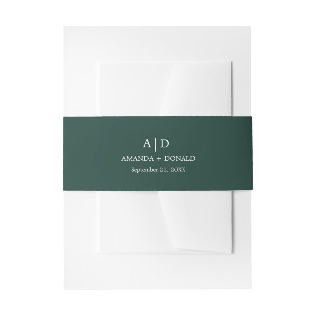 Elegant Minimalist Emerald Green Monogram Wedding  Invitation Belly Band (Front Example)
