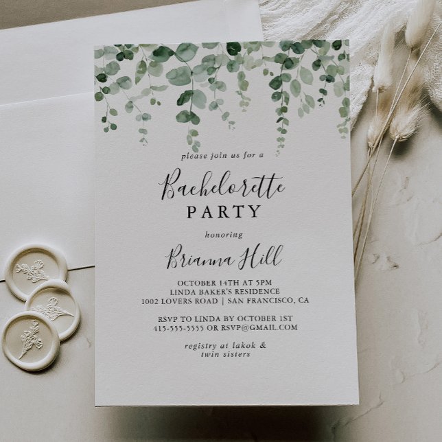 Elegant Minimalist Eucalyptus Bachelorette Party Invitation (Creator Uploaded)