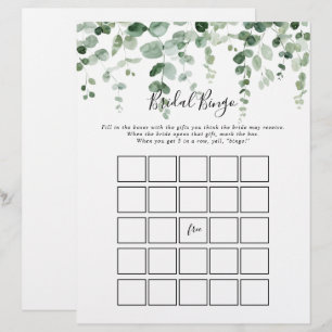 Elegant Minimalist Eucalyptus Bridal Bingo Game