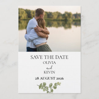 Elegant Minimalist Eucalyptus Save the Date Invitation