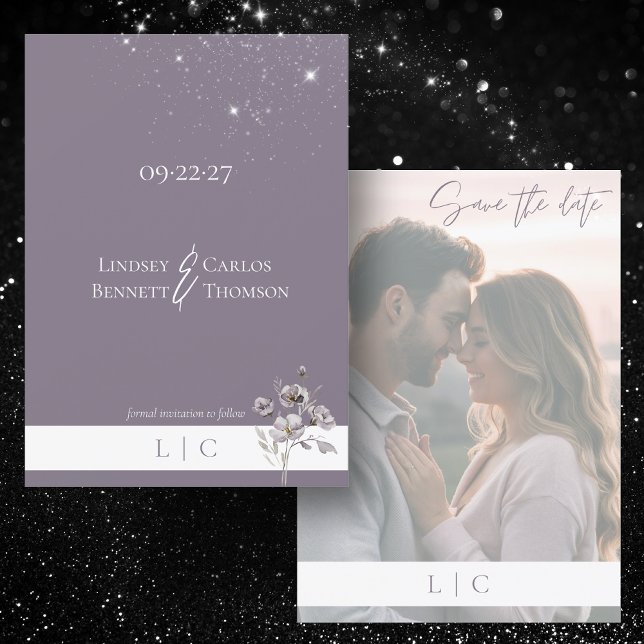 Elegant minimalist faded Photo Caligraphy Purple Save The Date (Creator Uploaded)