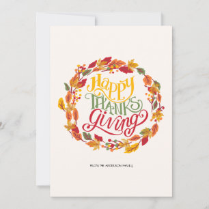 Elegant Minimalist Fall Autumn Leaves Wreath Holiday Card