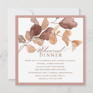 Elegant Minimalist Fall Leaves Rehearsal Dinner Invitation