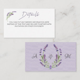 Elegant Minimalist Fashion Lavender Wedding Detail Enclosure Card