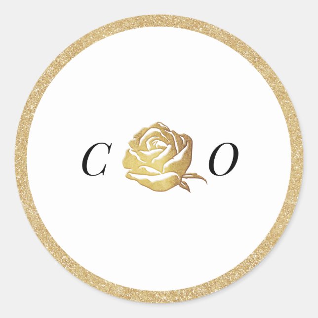 Elegant minimalist faux gold rose monogram classic round sticker (Front)