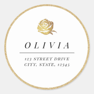 Elegant minimalist faux gold rose return address classic round sticker