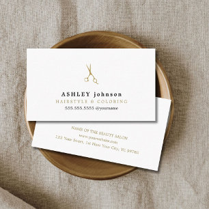 Elegant Minimalist Faux Gold Scissors Hairdresser Business Card