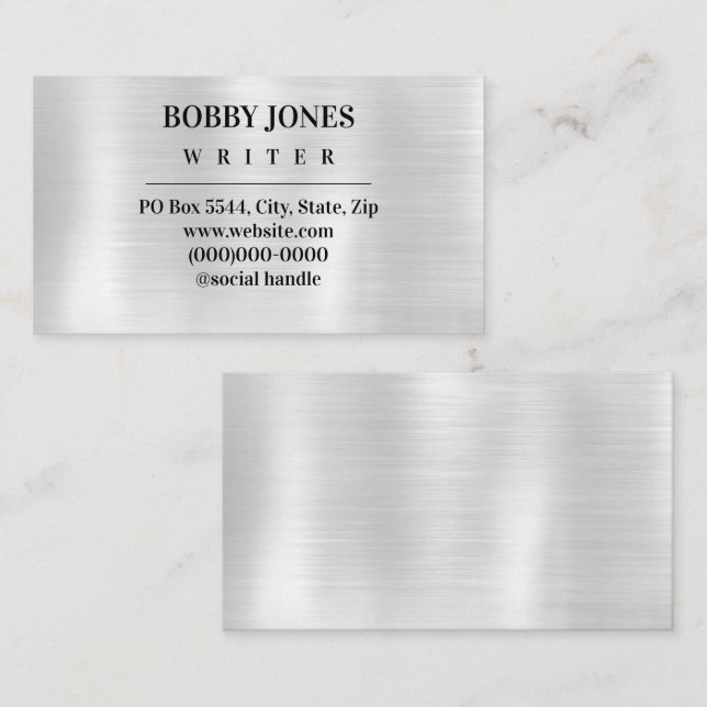 Elegant Minimalist Faux Silver Foil Metallic Business Card (Front/Back)