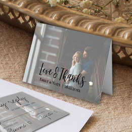 Elegant Minimalist Faux Vellum Photo Wedding Thank You Card