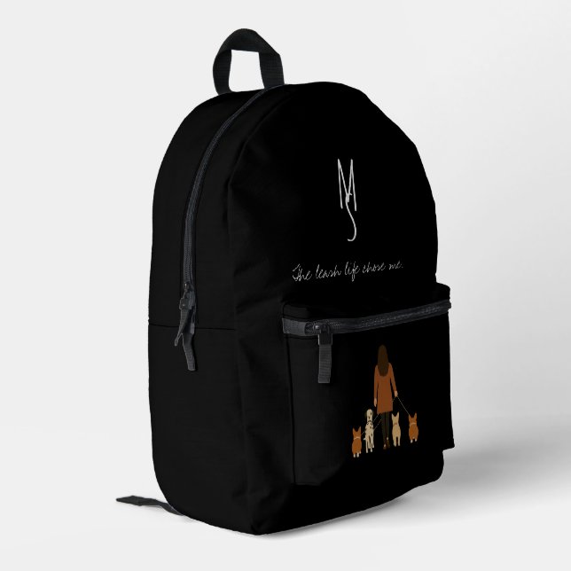 Elegant Minimalist Female Dog Walker Customisable  Printed Backpack (Back Corner Left)