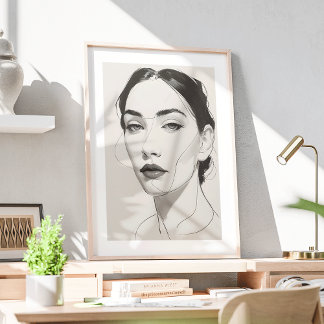 Elegant Minimalist Female Portrait Line Art Poster