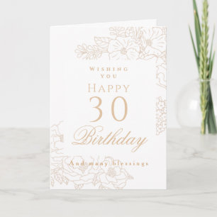 Elegant Minimalist Floral 30th White Birthday Card