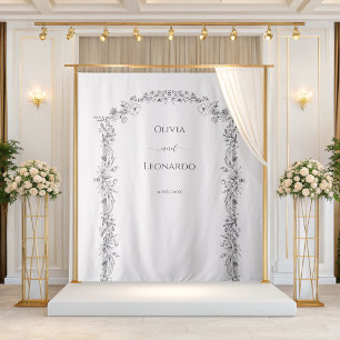 Elegant Minimalist Floral Arch Wedding Backdrop Tapestry