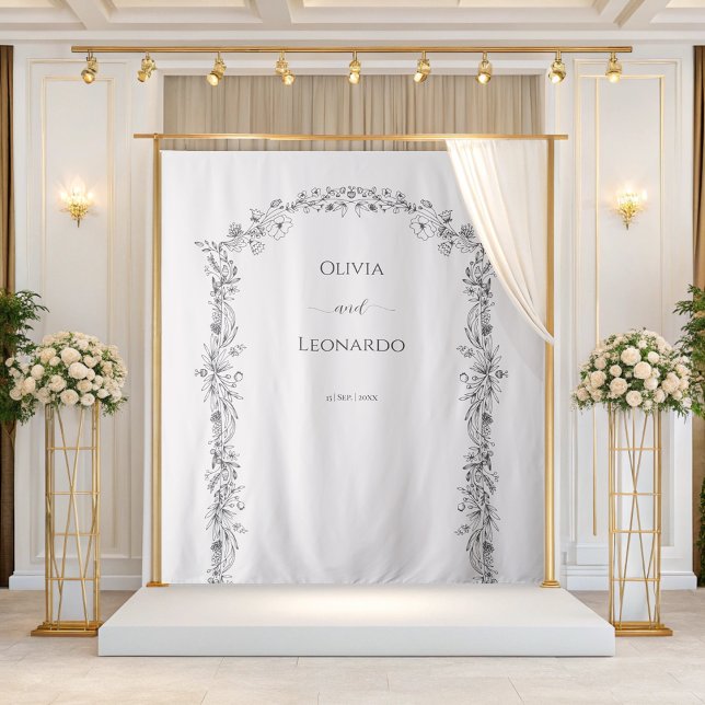 Elegant Minimalist Floral Arch Wedding Backdrop Tapestry (Creator Uploaded)