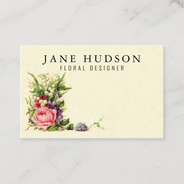 Elegant Minimalist Floral Business Card 3.34x2.1 (Front)