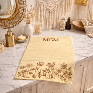 Elegant Minimalist Floral Design with Monogram Bath Towel Set
