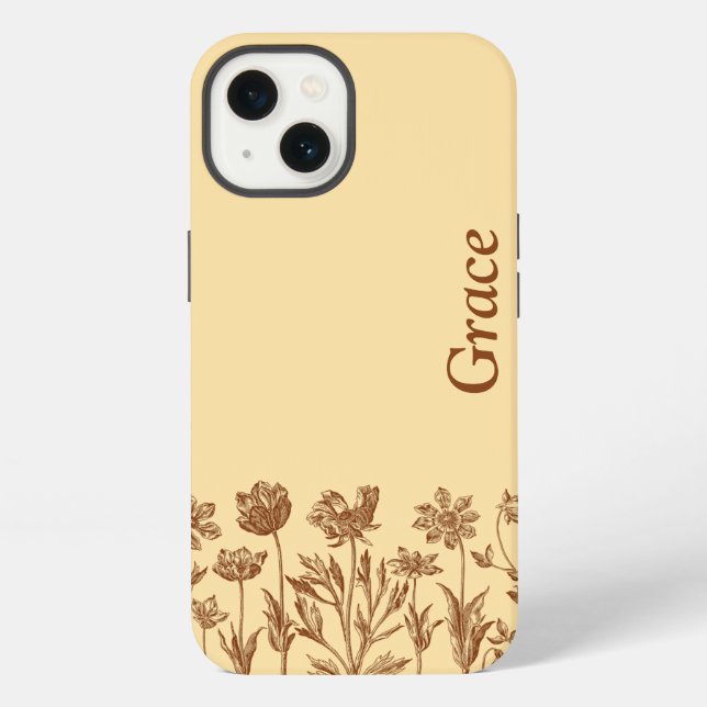 Elegant Minimalist Floral Design with Monogram iPhone Case (Back)
