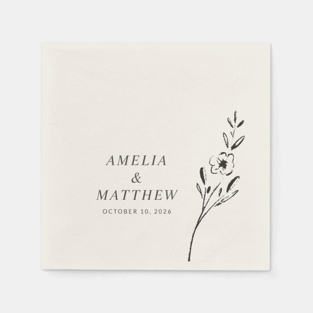 Elegant Minimalist Floral Drawing Custom Wedding Napkin (Front)
