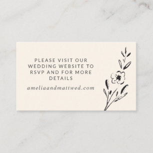 Elegant Minimalist Floral Drawing in Cream Wedding Enclosure Card