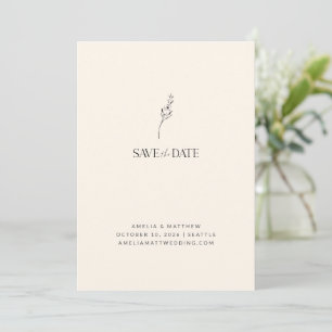 Elegant Minimalist Floral Drawing Ivory Black Save The Date