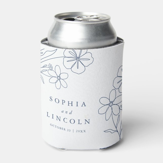 Elegant Minimalist Floral Drawing Wedding  Can Cooler (Can Front)