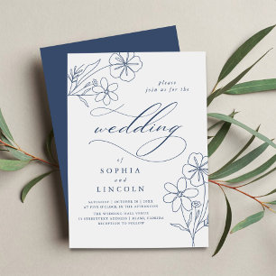 Elegant Minimalist Floral Drawing Wedding Invitation