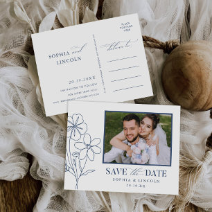 Elegant Minimalist Floral Drawing Wedding Invitation Postcard