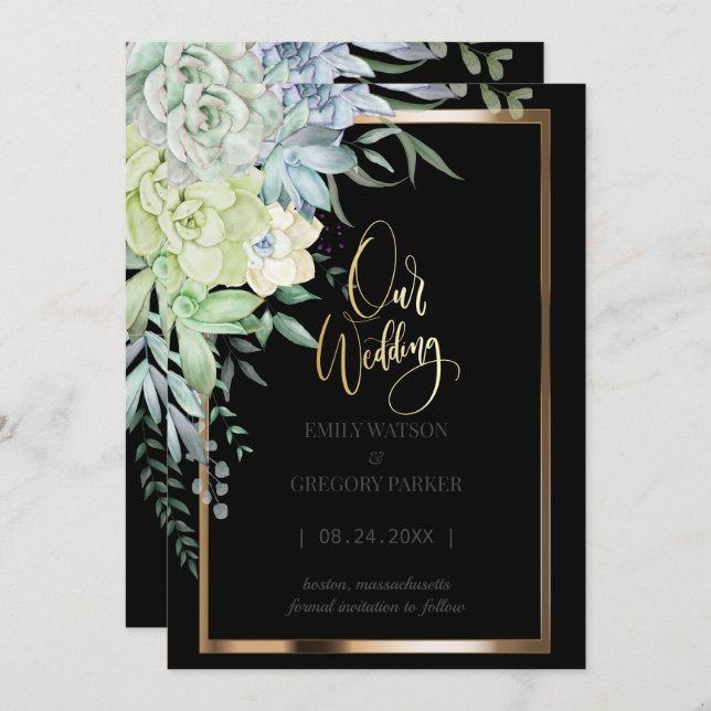 Elegant Minimalist Floral Gold  Save The Date (Front/Back)