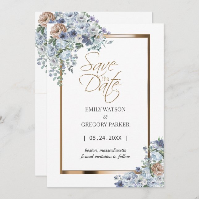 Elegant Minimalist Floral Gold Save the Date (Front/Back)