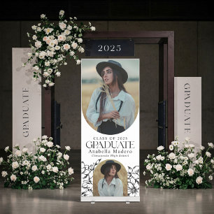 Elegant Minimalist Floral Graduation Retractable Banner