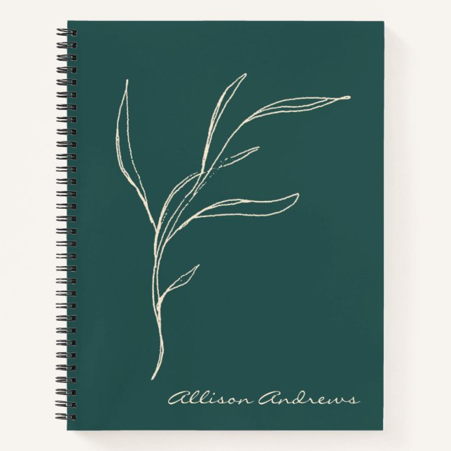 Elegant Minimalist Floral Green Personalised Notebook (Front)