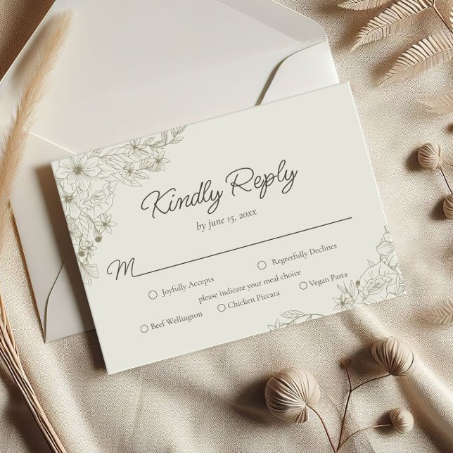 Elegant Minimalist Floral Kindly Reply Wedding RSVP Card (Creator Uploaded)