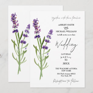 Elegant Minimalist Floral Lavender Wedding Invitation