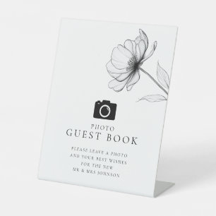 Elegant Minimalist Floral Photo Guest Book Wedding Pedestal Sign
