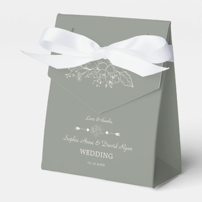 Elegant Minimalist Floral Sage Green Wedding Favour Box (Front Side)