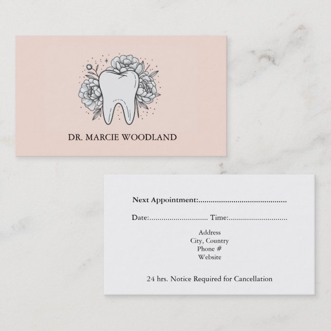 Elegant Minimalist Floral Tooth Appointment Card (Front/Back)