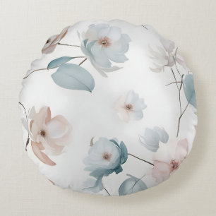 Elegant Minimalist Floral Watercolor Pattern Round Cushion
