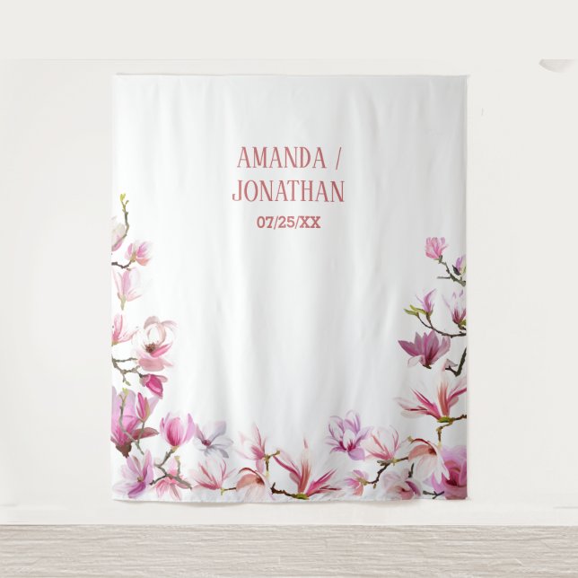 Elegant Minimalist Floral  Wedding Backdrop Tapestry (Front)