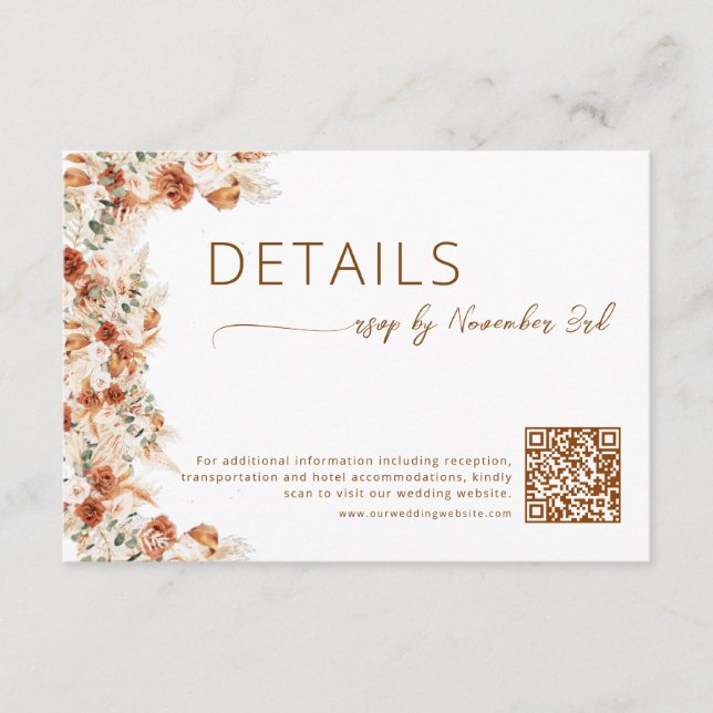  Elegant Minimalist Floral Wedding Details QR Code Enclosure Card (Front)