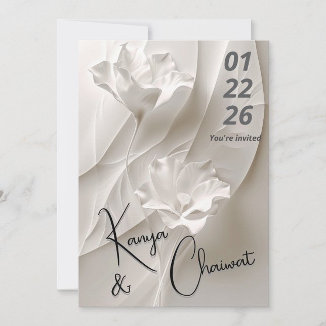 Elegant Minimalist Floral Wedding Invitation  (Front)