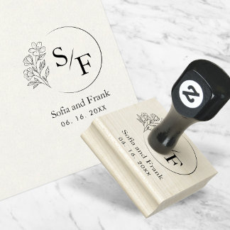 Elegant Minimalist Floral Wedding Monogram Rubber Stamp