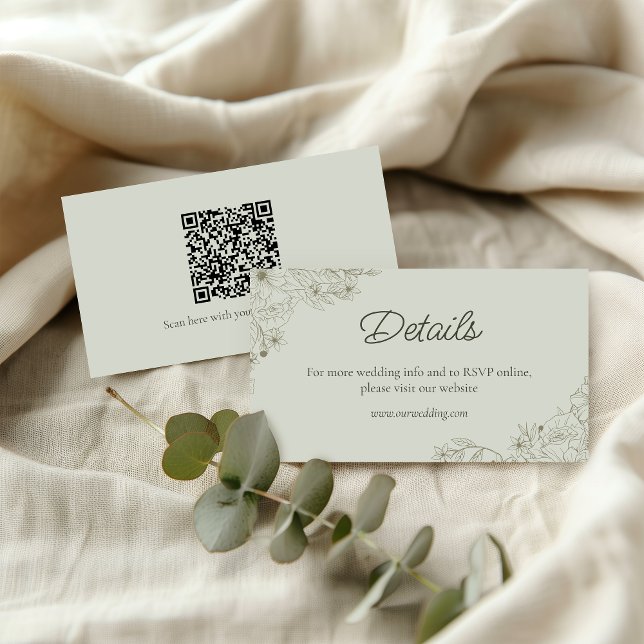 Elegant Minimalist Floral Wedding QR Code Details  Enclosure Card (Creator Uploaded)