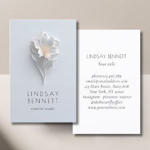 Elegant Minimalist Floral White Blue Business Card