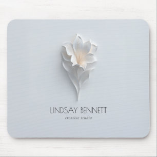Elegant Minimalist Floral White Blue  Mouse Mat