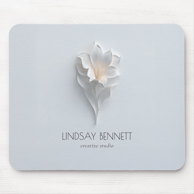 Elegant Minimalist Floral White Blue  Mouse Mat (Front)