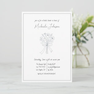 Elegant Minimalist Flower and Bow Bridal Shower Invitation