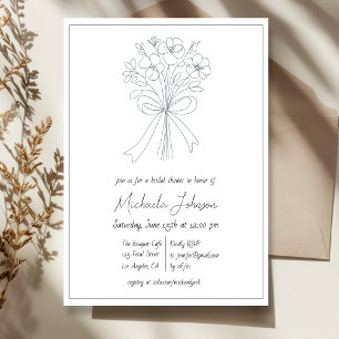 Elegant Minimalist Flower and Bow Bridal Shower Invitation